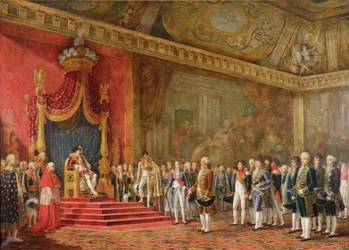 Napóleon (1769-1821) fogadja a római szenátus küldöttségét, 1809. november 16.